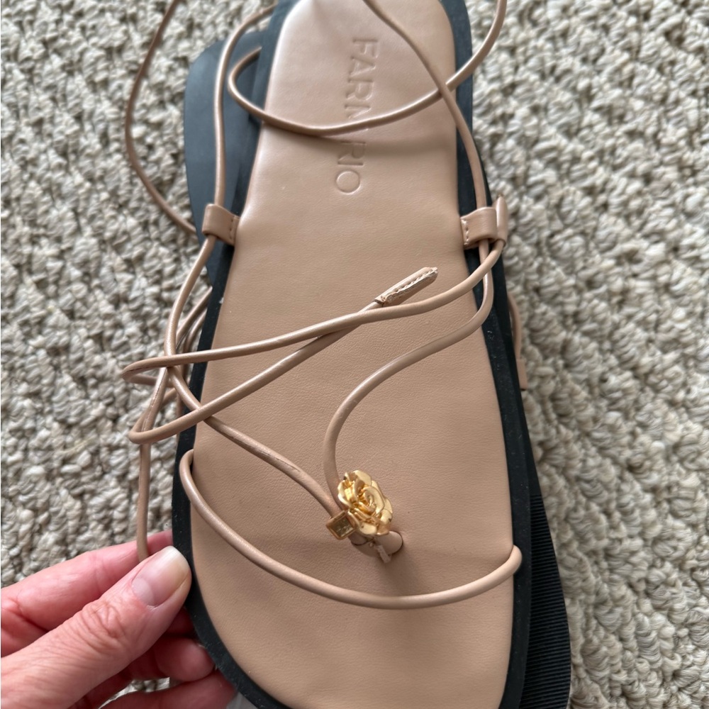 FARM Rio Beige Strappy Sandals with Gold Accent
